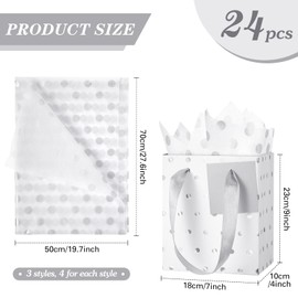 Tenare 24 Pcs Mini Metallic Gift Bags with Handle Tag Tissue Paper, Small Gift Bag for Wedding Baby Shower Birthday(Silver, White, 9 x 4 x 7 Inch)