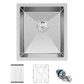 Herogo 15×17 Inch Undermount Kitchen Sink, Stainless Steel Wet Bar Rv Sink, Brushed Nickel Small Single Bowl Sink with Accessories