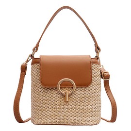 Queen-b Women's Shoulder Bag, 2-Way Handbag, Straw Bag, Woven Bag, Crossbody Bag, Handbag, Basket Bag, Stylish, Clean, Casual,, Braun