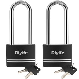 Padlock with Key, [2 Pack] [4 Keys] Diyife Aluminum 7mm Long Shackle Padlocks, Anti-Rust Key Padlocks Outdoor Weatherproof Lock, 40mm Locker Padlocks for School, Gym Locker, Fence, Gate, Garage, Shed