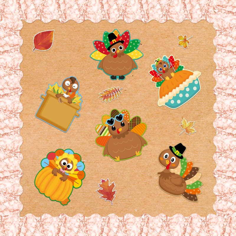 54 Pcs Turkey Cutouts Thanksgiving Cut-Outs Fall Decor for Bulletin