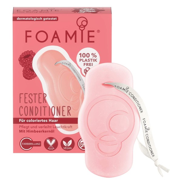 Foamie Solid Conditioner for coloured hair with raspberry seed oil, 100% vegan, plastic-free and animal-free, for extra care - gives hair luminosity, 80g