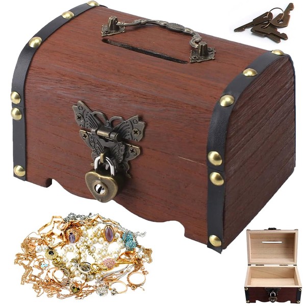 Fivtsme Vintage Wooden Treasure Chest with Lock, Wooden Storage Treasure Chest, Wooden Treasure Chest for Storage and Decorating Gifts - 14.5 x 10 x 10 cm