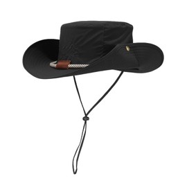 JFAN Men's Women's Sun Hats Wide Brim UV Foldable Fishing Hat Breathable and Waterproof Safari Boonie Hat for Outdoor Hiking Camping, black, Unit size