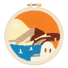 Howie's Needlepoint Punch Needle Kit for Beginners, Embroidery Kit for Beginners, Needlepoint Kits for Adults with Yarns, Tools and Instructions(Seaside-Sunset, 8" diameters)