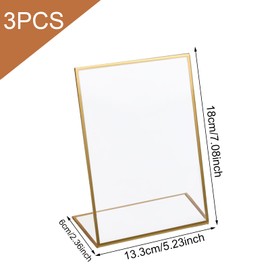 Pack of 3 Oblique Acrylic Sign Holders with Golden Edge, 5 x 7 Inch Clear Table Menu Stand Menu Holder Display Stand, Acrylic L Stand Place Card Holder Sign Holder for Wedding Table Number Photo