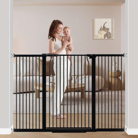 54.7"-60.2" Baby Gates Extra Wide for Doorways, 40.5" Tall Dog Gate Indoor, Walk Through Pet Gates No Drilling Auto Close Pressure Mounted Safety Child Toddler Gate, Black