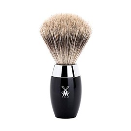 MÜHLE Kosmo Rasierpinsel - Rasurpinsel aus feinem Dachshaar - Griff aus schwarzem Edelharz und Metallakzenten