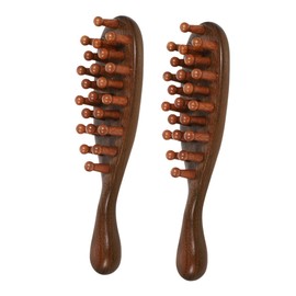 Healeved 2pcs Sandalwood Wide Tooth Comb Set Natural Wooden Scalp Massage Hairbrush for Hair Types Promotes Scalp Health and Circulation for Family Use