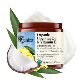 Sky Organics - Aceite de coco orgánico y vitamina E, 16,9 fl oz - Aceite ultrahidratante para la piel y el cabello - Ácidos grasos y anti