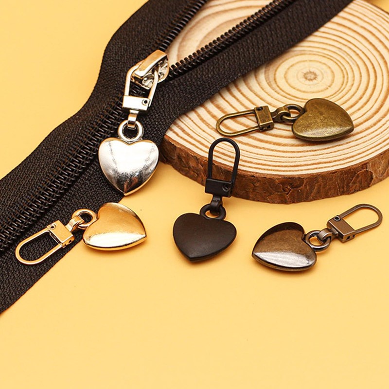 15Pcs Heart Shaped Zipper Pull Replacement, Detachable Zip Pulls Metal