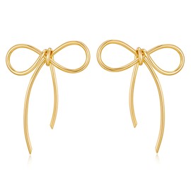 YUJIE Gold Bow Earrings for Women Bow Earring Drop Stud Earrings Fashion Statement Jewelry