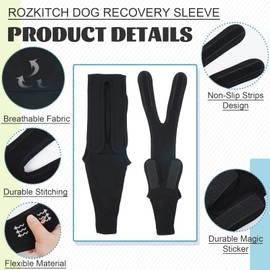 ROZKITCH Dog Surgery Recovery Sleeve Front Right Left Leg, Pet Prevent Licking Wound Elbow Brace Protector, Dog Recovery Suit Cone Collar Alternative for Sprain ACL CCL Arthritis Joint Care Black XS