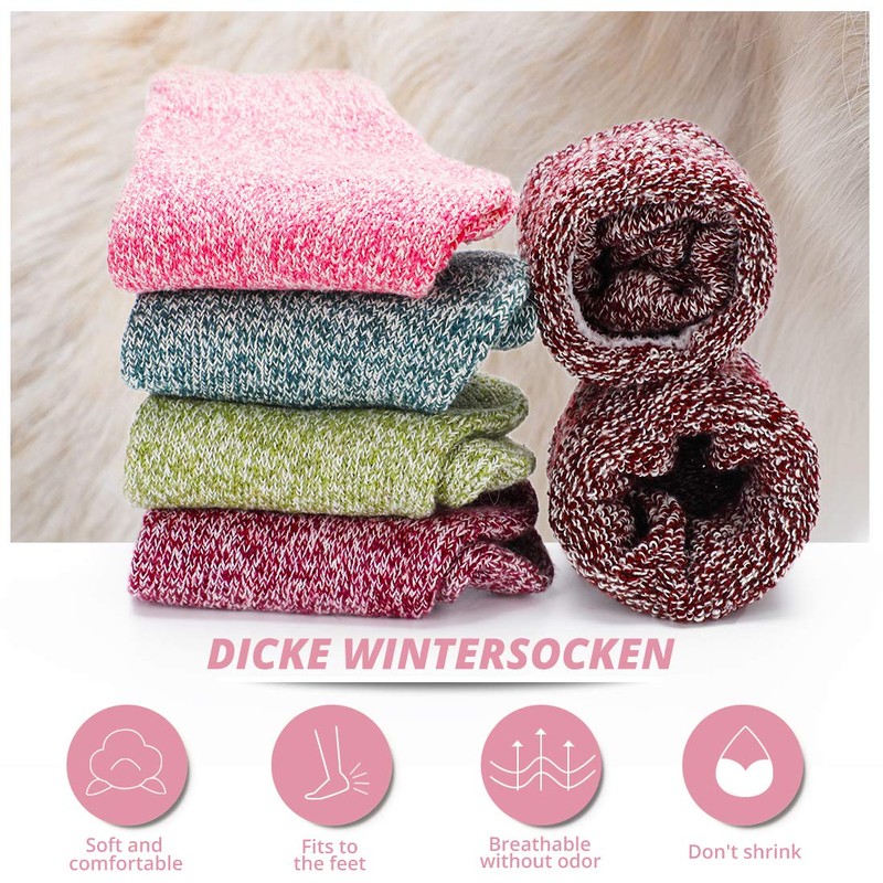 Airabc 5 Pairs of Wool Knitted Socks, Winter Women's Socks,