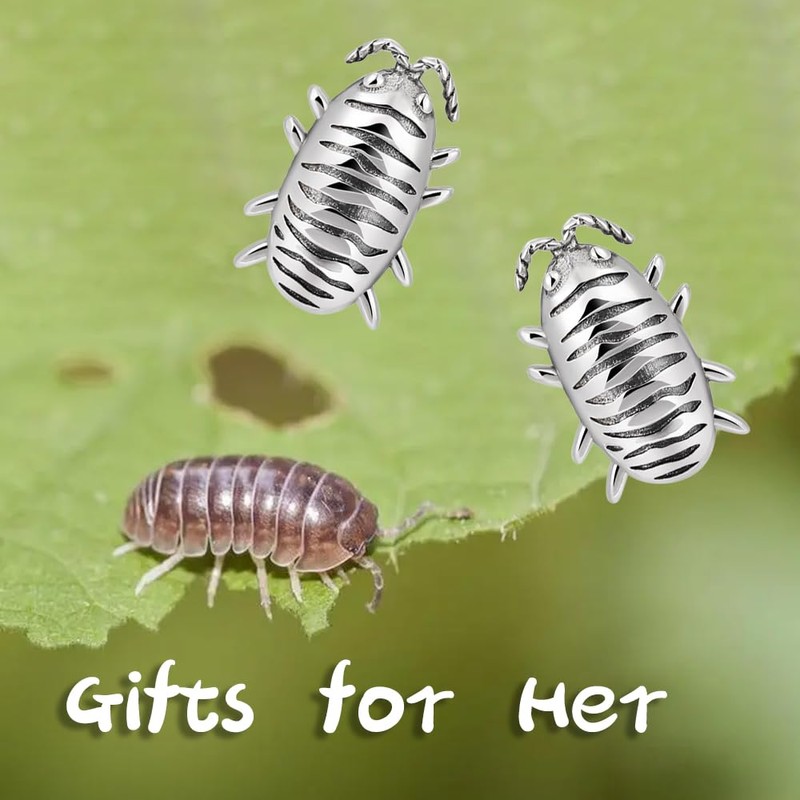 Sterling Silver Pillbug Stud Earrings for Women Pillbug, Doodlebug, Roly