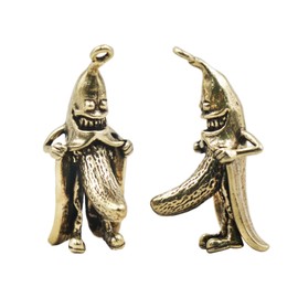 Zyuzles 2Pcs Banana Man Brass Statue Vintage Design Statues Mini Metal Decorative Statue Can be Used for Desktop Decoration, Keychain Decoration, Necklace Decoration, Yellow, Zyu00148