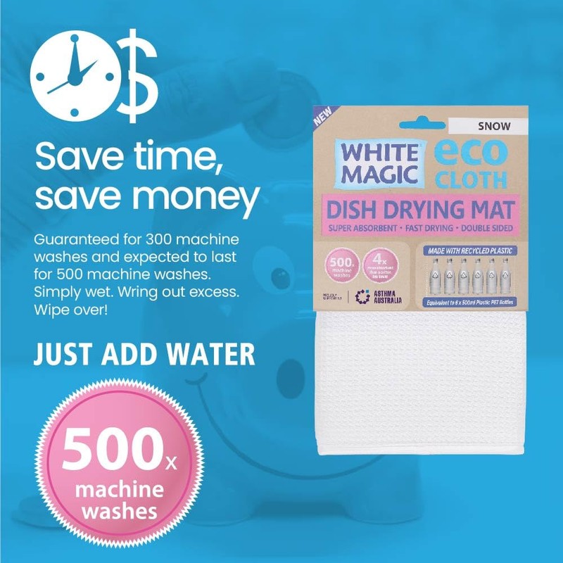 White Magic Dish Drying Mat, Snow - Absorbent & Hygienic,