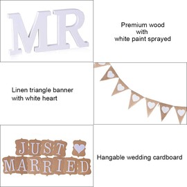 KINDPMA Set of 3 Just Married Garland, Wedding Bunting, Jute Mr Mrs Letters, Wooden Wedding Decoration, Vintage Bunting, Wedding Garland for Decoration, Wedding, Car, Table Decoration, Bridal Couple,