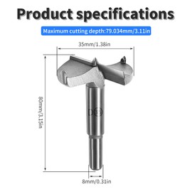 FOCMKEAS 35mm丨1-3/8 Inch Forstner Drill Bit with Round Shank Double-Flute Tungsten Carbide Wood Hole Saw for Plastic, Hard Wood, Woodworking Hinge Hole Drilling Boring Bits Cutter 2 Pcs Silver