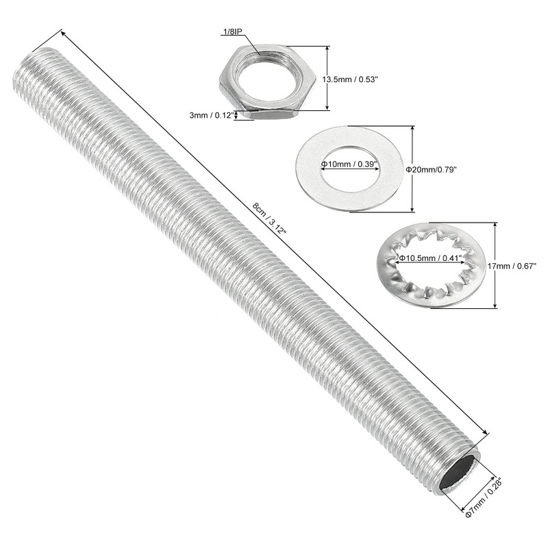 sourcing map 3.9" Lamp Pipe Kit with Lock Nuts Washers