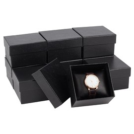 NBEADS 10 Pcs Rectangle Watch Boxes, 3.15x3.46x2.2 Inch Wristwatch Gift Case with PU Leathers Pillow Cardboard Jewelry Boxes for Watch Jewelry Presents Bracelets Wrist-Cuff, Black