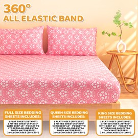 MARQUESS Microfiber Flannel Sheet Set -Luxury Printed 4 Piece Bedding Collection-Deep Pocket Ultra Soft & Durable (Pink, Queen)