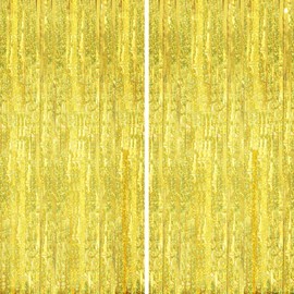 2pcs 3ft X 8.3ft Gold Glitter Metallic Tinsel Curtains Aluminum Foil Flow Silk Curtain Background Streamer Birthday Party Wedding Holiday Backdrop Decoration