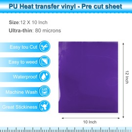 Kisswill vinilo mate de transferencia de calor de poliuretano – 12" x 10" con plancha en vinilo HTV, ultra fino HTV fácil de cortar y prensar, Púrpura, 12" X 10", 1