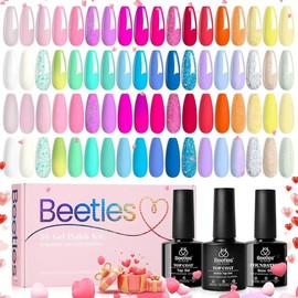Beetles Gel Polish Colors Red Green Blue Orange Fall Autumn Gel Nail Polish Set with Base Gel Top Coat Soak off UV Golden Glitter Glossy Nail Kit Gifts for Women Girls - Color: 36 Colors Colorful Candies