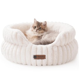 MEWOOFUN Cat Beds for Indoor Cats, Washable Dog Bed for Small Dogs, Round Pet Bed for Puppy and Kitten with Anti-Slip Bottom (Beige, 20"x20"x8")