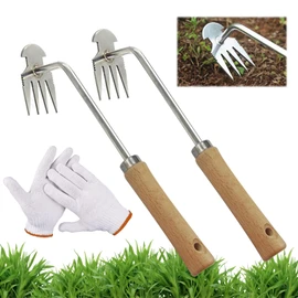 Pack of 2 Weeders, Manual Weeder Stainless Steel, Root Weeder with Wooden Handle, Gardening Hand Weeder with Handle, Manual Weeder Dandelion Puller, Digging, Gift for Gardeners Gardeners
