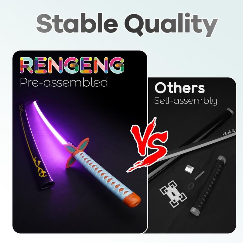 RENGENG Light Up Shinobu Sword, 40 Inches Rechargeable Plastic Anime
