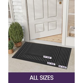 DEXI Front Door Mat Outside Entrance, All-Season Heavy Duty Rubber Doormat, Fade Resistant, Low-Profile, Easy Clean Patio Entryway, 24"x48", Checkered Black
