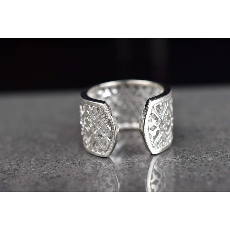 Silver Women's Heart Ring Wide 925 Sterling Size Adjustable Ornament