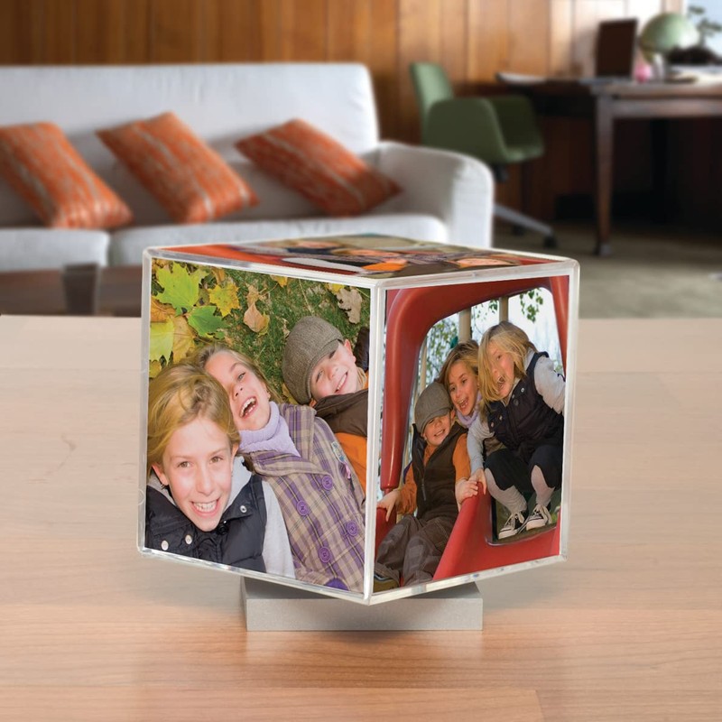 Neil Enterprises Inc. Spinning Photo Cube with Silver Base, holds