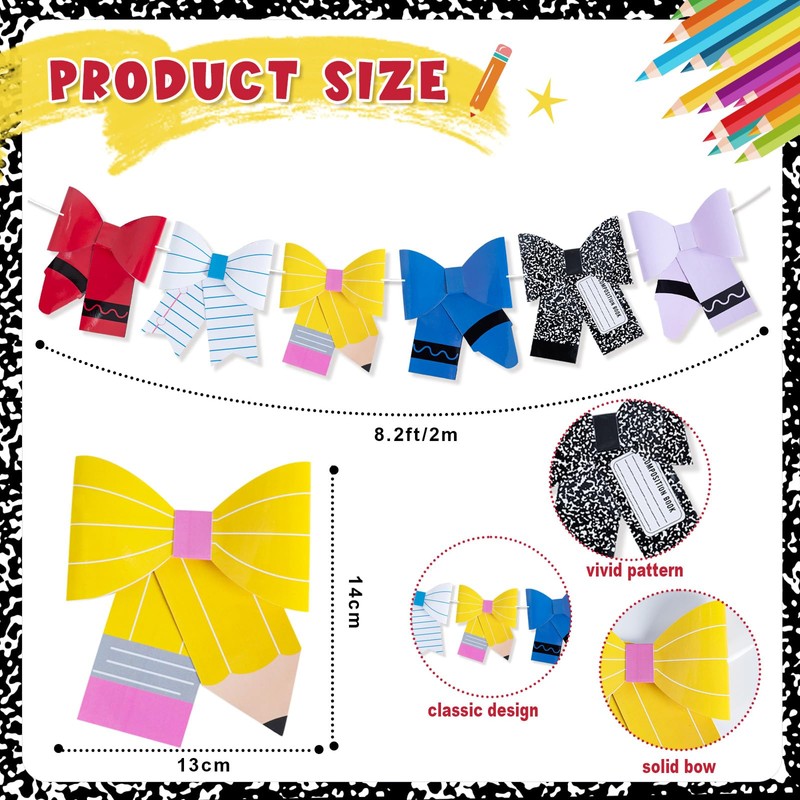 2 Pcs 16.4 Ft Back to School Bow Garland Banner