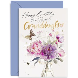 Birthday Bouquet Birthday Card for Women - Special Friend Birthday Card for Granddaughter - Female Birthday Card - 18th 21st 30th 40th - Flower and Butterfly Gold Foil Design | Blank Inside