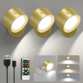 Lightbiz LED Wall Lights 3 Pcs with Remote, Sconces Lamp Rechargeable Battery Operated, 3 Color Temperatures & Dimmable Magnetic 360° Rotation Cordless for Bedroom Bedside