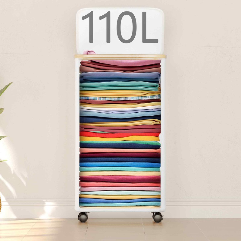 SUOCO Laundry Hamper on Wheels 100L, Clothes Basket with Lid
