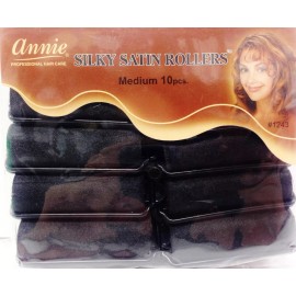 ANNIE SILKY SATIN ROLLER MEDIUM 10 PIECES #1243 BLACK  7/8" DIAMETER