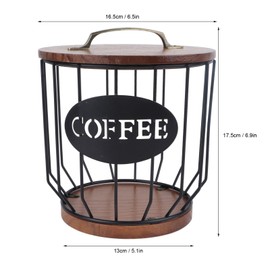 Coffee Filter Holder 5.1 x 6.9 x 6.4in Iron Rusti Coffee Filter Storage Container with Pine Wood Lid and Base, Coffee Filter Dispenser Basket for Coffee Bar (With Coffee Pattern)