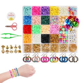 3358 PCS Clay Beads Bracelet Making Kit,Friendship Beads for Bracelet Making Kit Round Bracelet Beads Flat Beads for Jewelry Making DIY Clay Beads Set Polymer Clay Beads Jewellery Making Heishi Beads