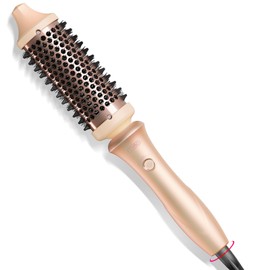 TYMO Thermal Brush Heated Round Brush - STYLUX 1.7 Inch Blowout Volumizer with Flexi-Fit Tech for Hair Straightening, Curling Styler Tool, Hair Straightener and Curler 2 in 1, Dual Voltage, Pink