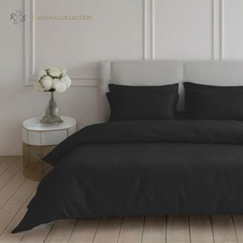 MAGNA COLLECTION Single Duvet Cover Set - Hotel Quality Double Bedding Set (135x200cm) with Matching Pillowcase - Soft Brushed Microfibre Polyester Double Duvet Cover (Black, Single)