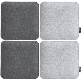 DuneDesign 4 Felt Seat Cushion Square 35 x 35 x 3 cm Chair Cushion Set Seat Cover Soft 2-Colour Grey