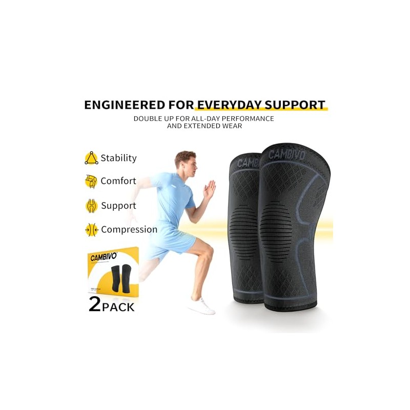 CAMBIVO Knee Support Sleeve for Men and Women (2 Pack)