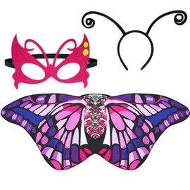 ERDOGLY Kids Butterfly Wings for Girls, Fairy Wings Costume Toddler Dress-Up Butterfly Cape Mask & Headband, Bug Toys Role Play Party Favors