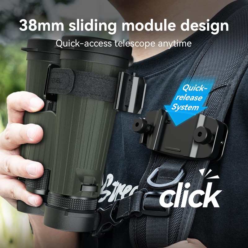 Binocular Tripod Mount Adapter with Backpack Clip, Attaches to Straps