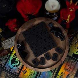 CRAFTERIAN Black Wooden Rune Set - 25 Handcrafted Oak Runes with Storage Pouch for Divination and Meditation