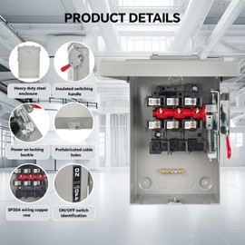 3P 30Amp 240V 3 Wire Heavy Duty Safety Switches，Ac Disconnect Switches Box，Quick Disconnect Safety Switch，Upgrade Power Supply Safety Door Lock